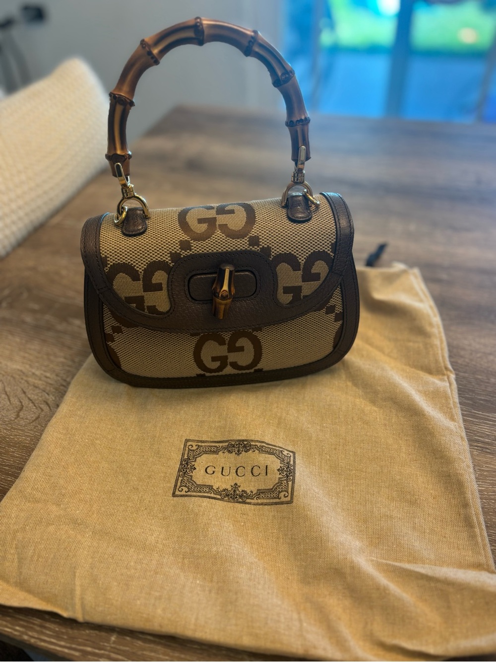Gucci Brown GG Canvas Bamboo Top Handle Bag